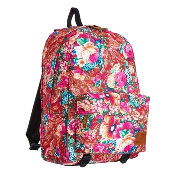 Vans Handbags - Vans Floral Backpack with Front Pocket Organizer Pink